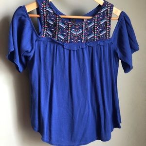 Cold shoulder embroidered top